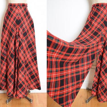 vintage 70s pants red plaid extra wide leg high waisted palazzo trousers M clothing 