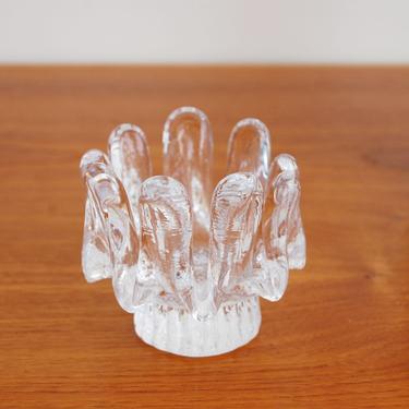 Vintage Kosta Boda Sunflower Crystal Art Glass Candle Holder Goran Warff Made in Sweden 