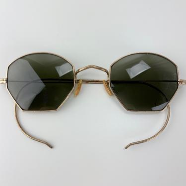 1910- 1920'S Hexagon Sunglasses -  Gold Filled Frames - Opticial Quality - New UV Glass Lenses - Unisex Style 