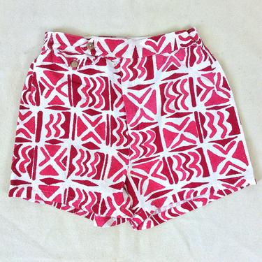 Marked Size 32 Vintage Men’s 1940s Red and White Cotton Swim Trunks 