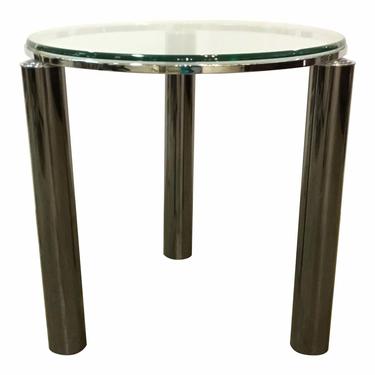 Modern Large Round Chrome and Glass Side Table on Wheels
