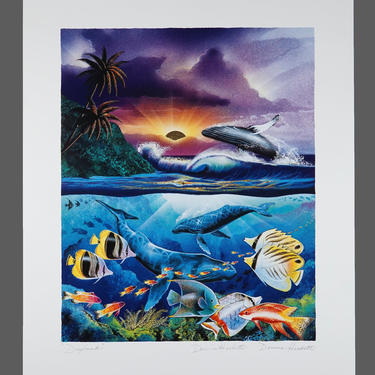 1993 Lithograph Print Dennis Hackett &amp;quot;Daybreak&amp;quot; Ocean Life Poster Signed by the Artist 20 x 24 