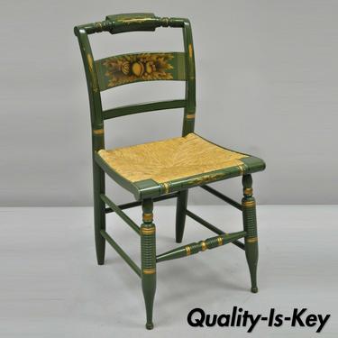 Green L. Hitchcock Windsor Colonial Rush Seat Harvest Stencil Painted Side Chair