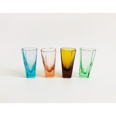 Vintage Octagonal Rainbow Shot Glasses / Set of 4 