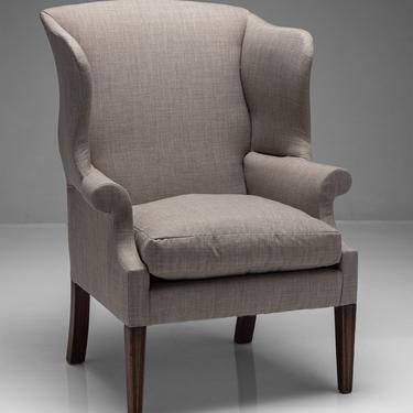 Upholstered Mahogany Wing Chair