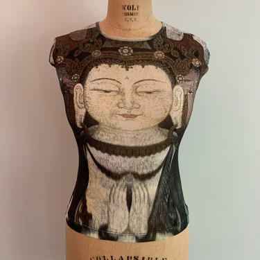 Vivienne Tam Mesh Buddha Collection-cap sleeve top 