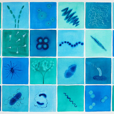 Microbial Fantasy - original watercolor painting of bacteria - microbiology art 