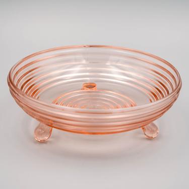Anchor Hocking Manhattan Pink Depression Glass Tri Footed Bowl | Vintage Candy Dish Art Deco Collectible Glass 