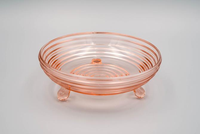 Pink Manhattan Depression Glass Three-Footed Bowl