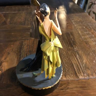 Handmade Metal Sculpture of Art Deco Ladies in Couture Gowns smoking and drinking cocktails. Figurative Fashion Sculpture 