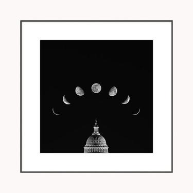 Moon Photography, Black White Washington DC Print, Moon Phase Constellation Print, US Capitol, Washington DC Photo, Black White Travel Photo 