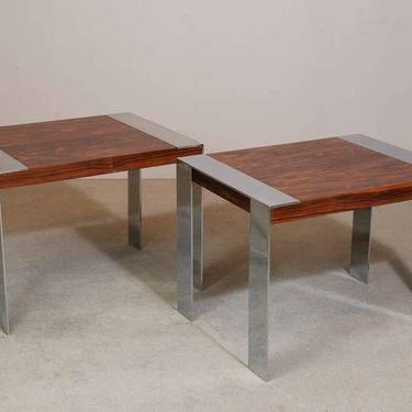 Rare Pair Milo Baughman Rosewood and Chrome End Tables Midcentury Modern