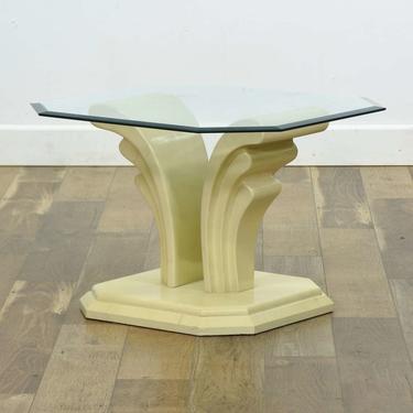 1980'S Art Deco End Table W Glass Top