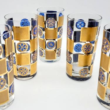 RARE Culver Carnival Navy Blue (5), Vintage Barware, Vintage Glassware, Blue & Gold Glasses, MCM Cocktail Glasses, Vintage Highballs, Hiball 