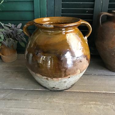 19th C Terra Cotta Pot, Olive Jar, Glazed Redware Pottery, European Farmhouse 