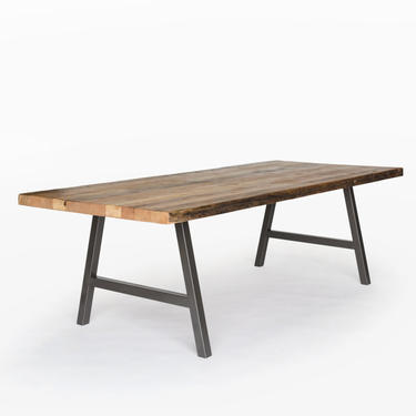 Modern Farmhouse Wood Dining Table made with reclaimed wood and steel A frame legs in your choice of leg style, color, size and finish 