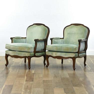 Pair Of Burnett Vintage Carved French Bergere Armchairs