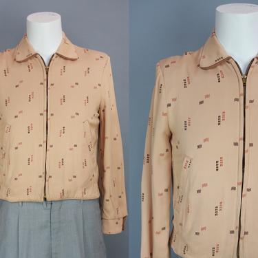 1950s REVERSIBLE Ricky Jacket | Vintage 50s Men's Light Brown Printed Cropped Gabardine Jacket | small 
