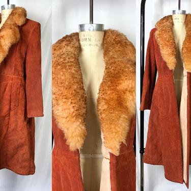 Vintage 1970s Rust Color Suede Lush Lamb Wool Collar Coat, 70s Suede Jacket, Vintage Shearling, 70s Penny Lane Coat, Size Sm/Med by Mo
