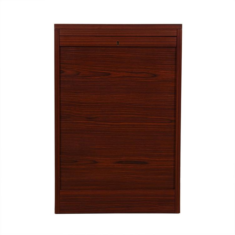 Petite Danish Modern Rosewood Locking Tambour Door Filing Cabinet