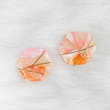 Wrapped Crystal Stud in mixed quartz // Cosmic Collection // Polymer Clay Statement Earrings // Lightweight earrings // Hexagon Earrings 