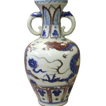 Chinese Red Blue White Porcelain Handpainted Ear Vase cs3013E 