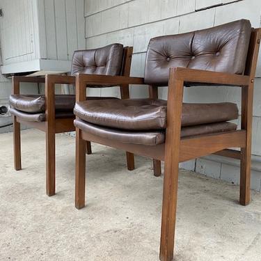 Midcentury Tufted Leatherette Chair Pair 