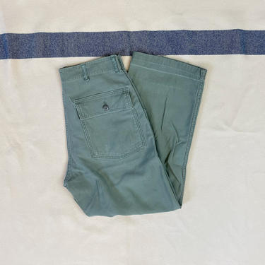 Size 31x28 Vintage 1960s 1970s US Army OG-107 Green Cotton Baker Fatigue Pants 