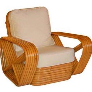 PAIR of Paul Frankl inspired Square Pretzel Rattan Lounge Chairs