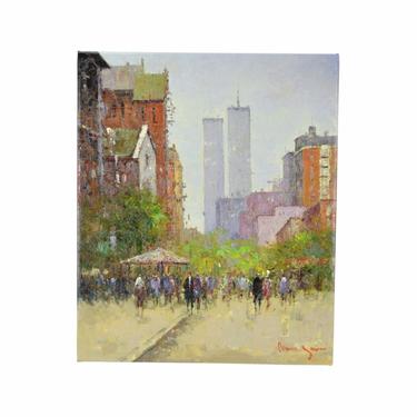 Impressionist Oil Painting New York City Street Scene World Trade Center 