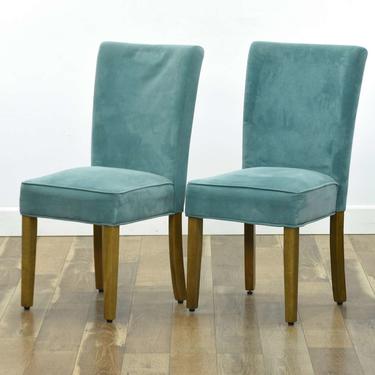 Pair Of Contemporary Teal Velour Accent Chairs