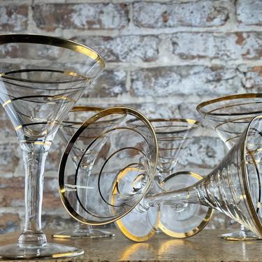 FREE SHIPPING Vintage 3oz Martini Glasses with gold spiral band 