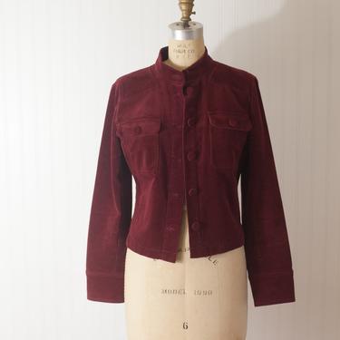 90s DKNY maroon corduroy cropped jacket // vintage womens clothing // red boxy fit cropped jacket 
