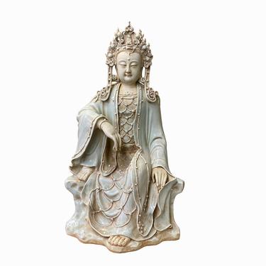 Vintage Chinese Tong Style Celadon Porcelain Kwan Yin Bodhisattva Statue ws1442E 