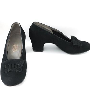 1940s Black Suede I Miller Heels Shoes Pumps 