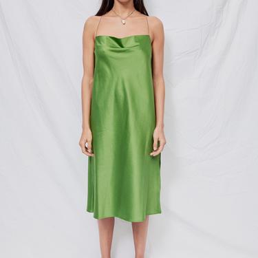 Green Satin Bias Cami Dress