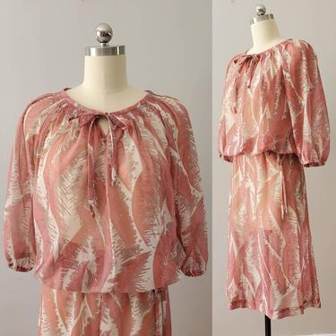 1970s does 1930s Sheer Peasant Shirt and Skirt Set 70s Dresses 30s Dresses 70's Women's Vintage Size XL 