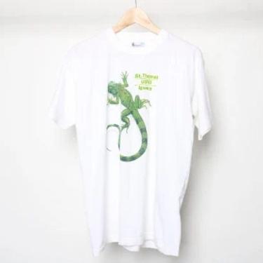 vintage IGUANA 1990s y2k white & green color block TROPICAL vintage t shirt -- size medium 