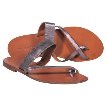 M. Gemi - Pewter Metallic Leather Strappy Slide Sandals Sz 7.5