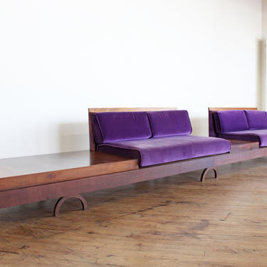 Mid Century Modern Furniture Sofa Set Sectional Modular Platform Borenstein Walnut 
