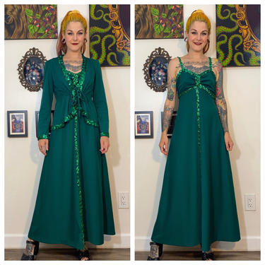 Vintage 1970’s 2Piece Dress and Jacket in Emerald Green 