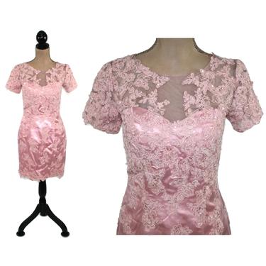 Rose Pink Lace Dress Women XS Small, Short Formal Dress Size 2 4, Cocktail Party Mother of the Bride, Beaded Sequins Dressy Evening Wear 