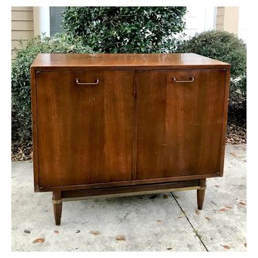 (SOLD) Petite American of Martinsville DANIA walnut and brass cabinet