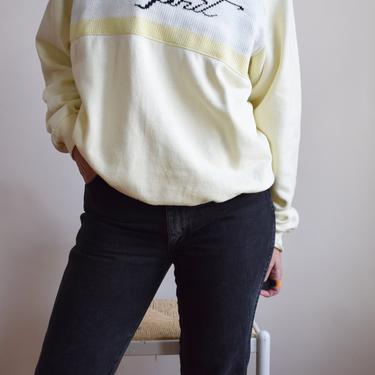 1980s Butter Yellow Bootleg Esprit Knitted Logo Raglan | L/XL 
