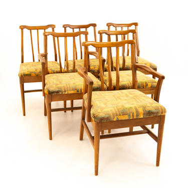 Jack Lenor Larsen Style Mid Century Walnut Dining Chairs - Set of 6 - mcm 