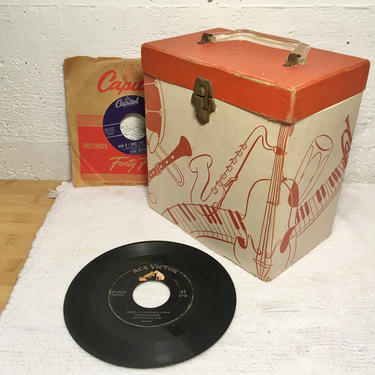 Coral &amp; Cream 45rpm Platter-Pak Record Case, Vintage Retro, Singles Carry Case 