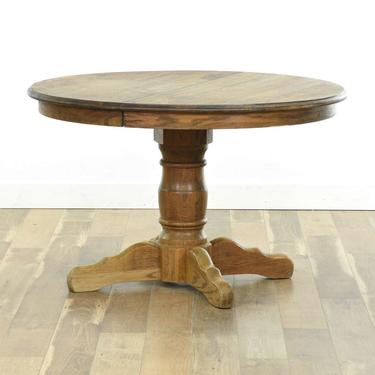 Turned Pedestal Round Oak Dining Table W Leaves