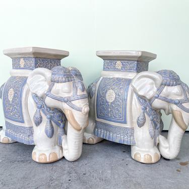 Pair Of Blue And White Elephants