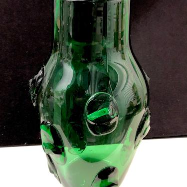 Vintage Hand Blown Green Empoli Thick Glass Vase 14”H Italian Mid Century Modern 