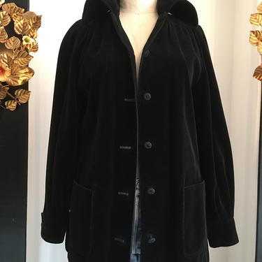 1970s Jaeger jacket, vintage 70s jacket, black velvet jacket, size medium, cotton velveteen, retro jacket 